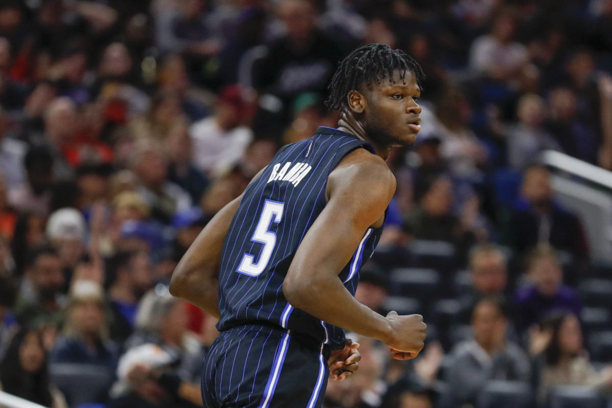 Orlando Magic center Mo Bamba (5) runs down the court after scoring against the Philadelphia 76ers during the third quarter at Amway Center.